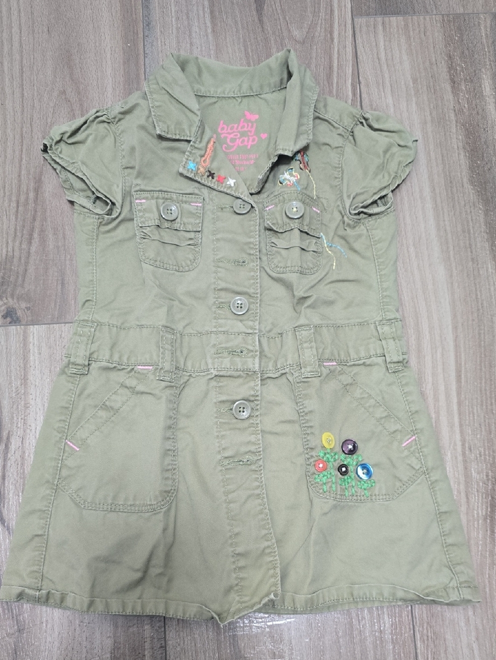GAP Toddler Olive Green Top with Pink Logo